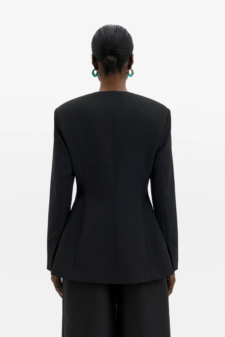 Carol Collarless Wool-Silk Evening Blazer Black
