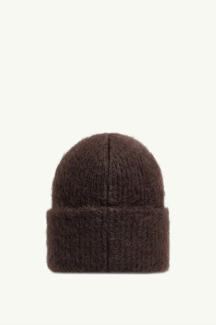 Mohair & Wool Blend Beanie Dark Brown