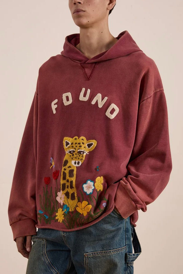 Embroidered Wildlife Hoodie Washed Berry