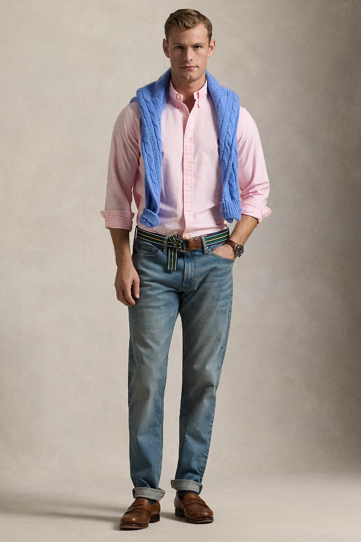 POLO RALPH LAUREN Custom Fit Oxford Shirt New Rose/White Stripe - Dale