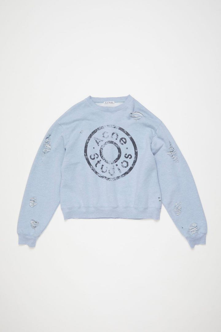 Sweater Logo Print Distressed Blue Melange