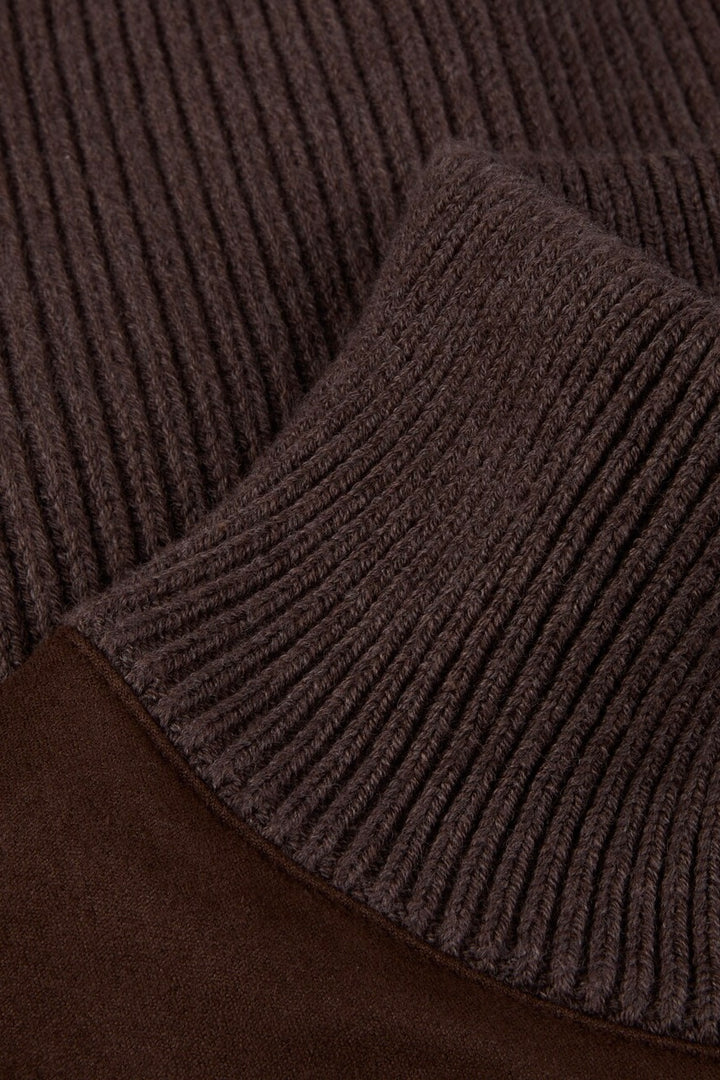 Cardigan Knitted Hybrid Buttoned Alcantara Brown