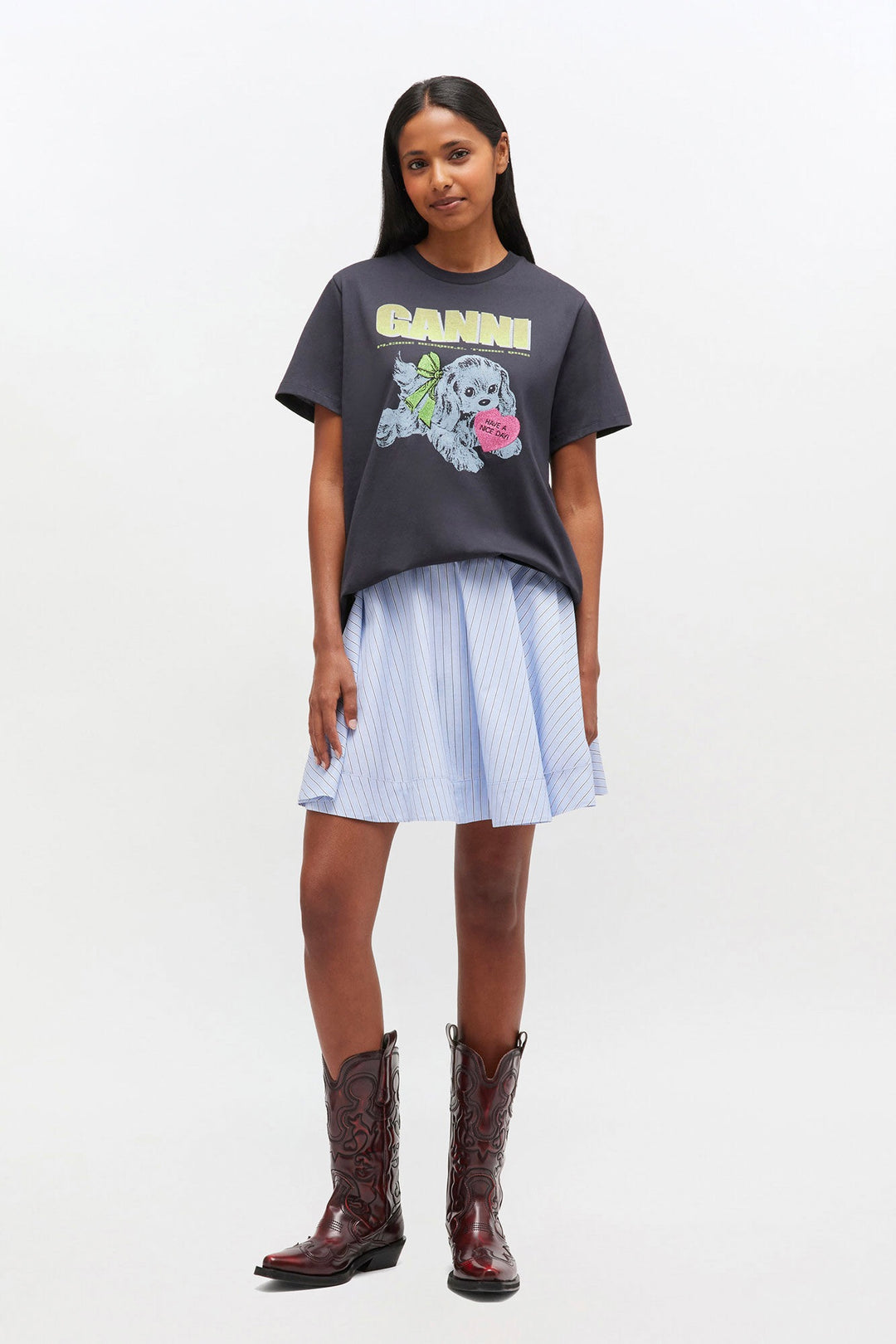 GANNI Basic Cotton Jersey Neon Puppy T-shirt Phantom - Dale