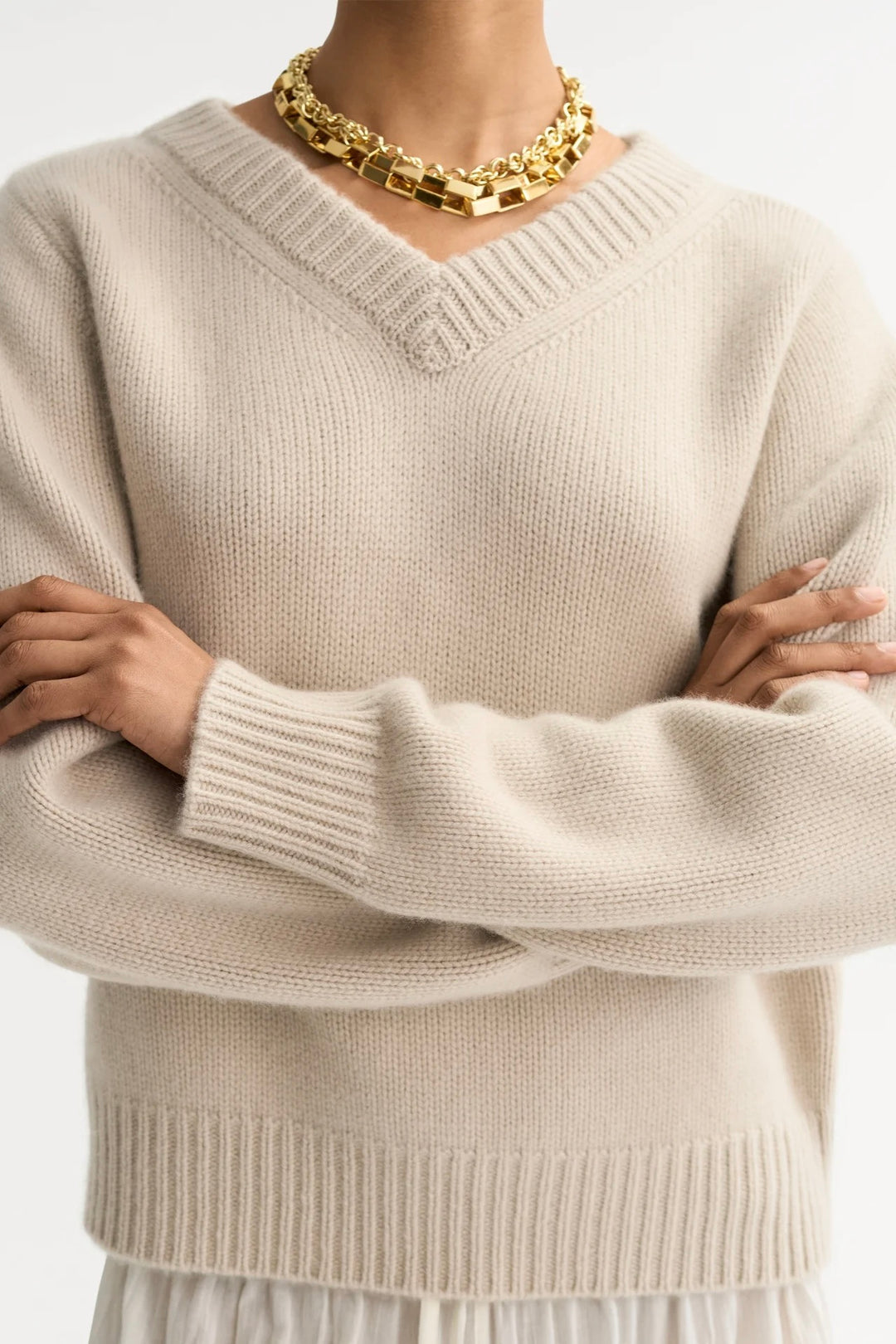 SOFT GOAT Chunky V-neck Chalk - Dale