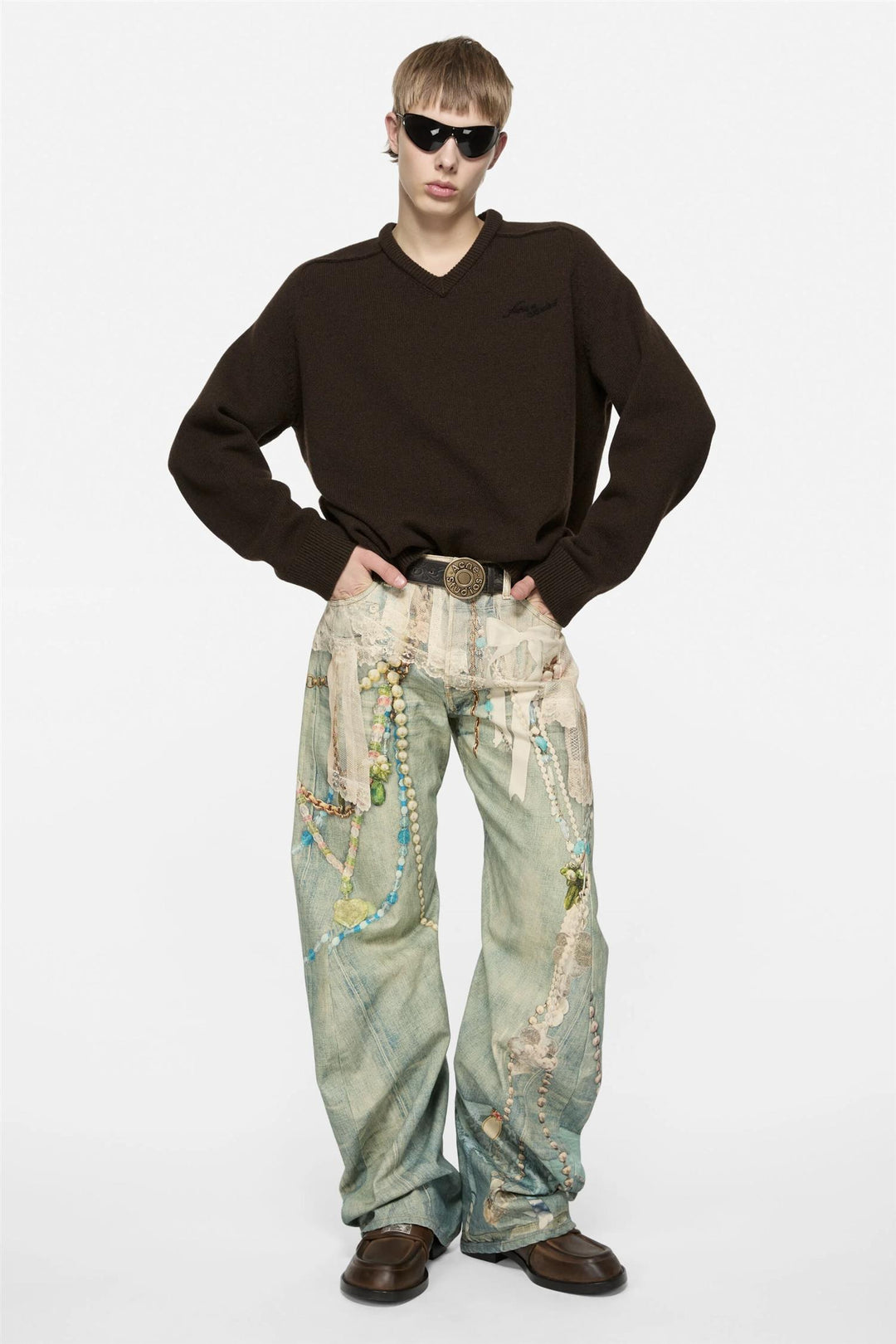 Wool V-Neck Sweater Dark Brown
