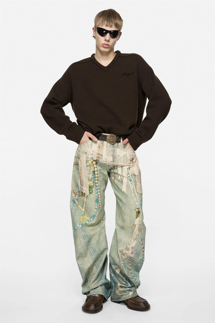 Wool V-Neck Sweater Dark Brown