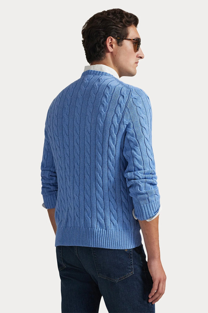Cable-Knit Cotton Jumper Soft Royal Heather