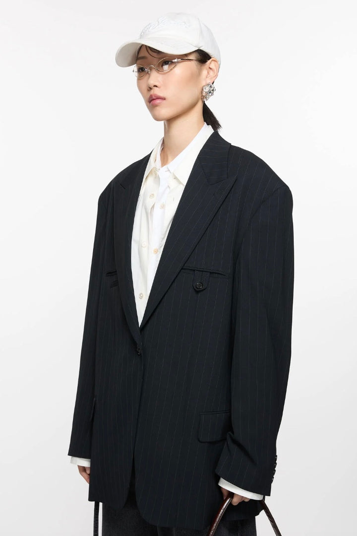 Single Breasted Suit Jacket Navy Blue