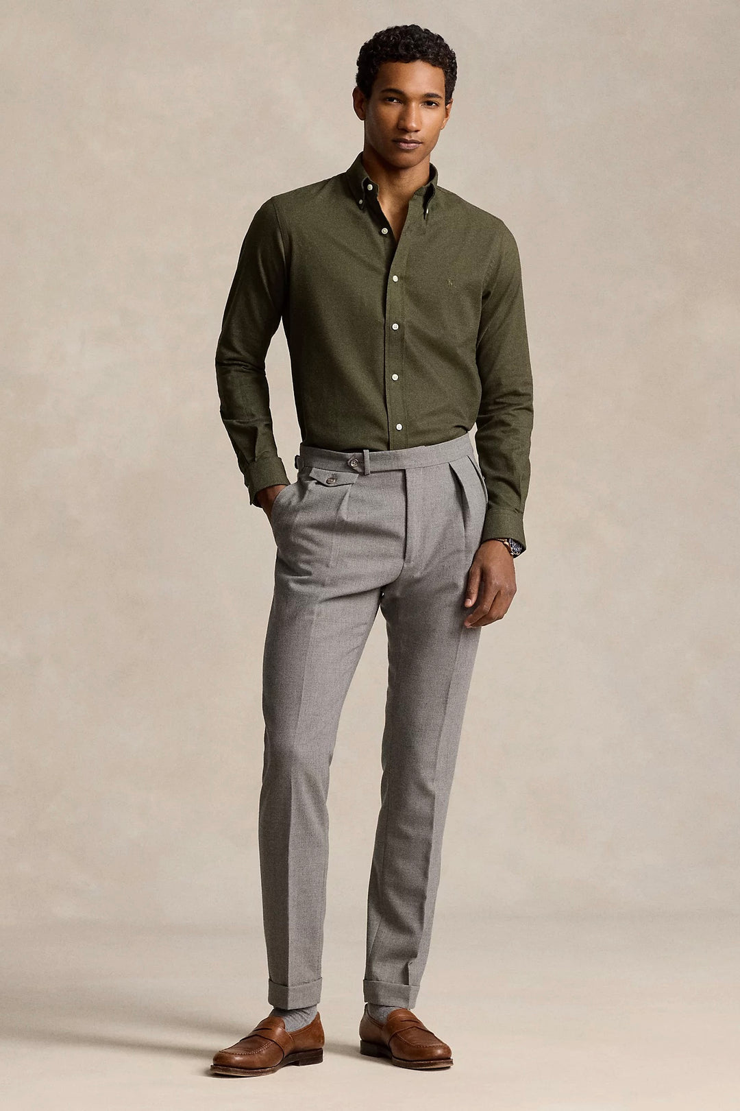 Custom Fit Performance Twill Shirt Loden Heather