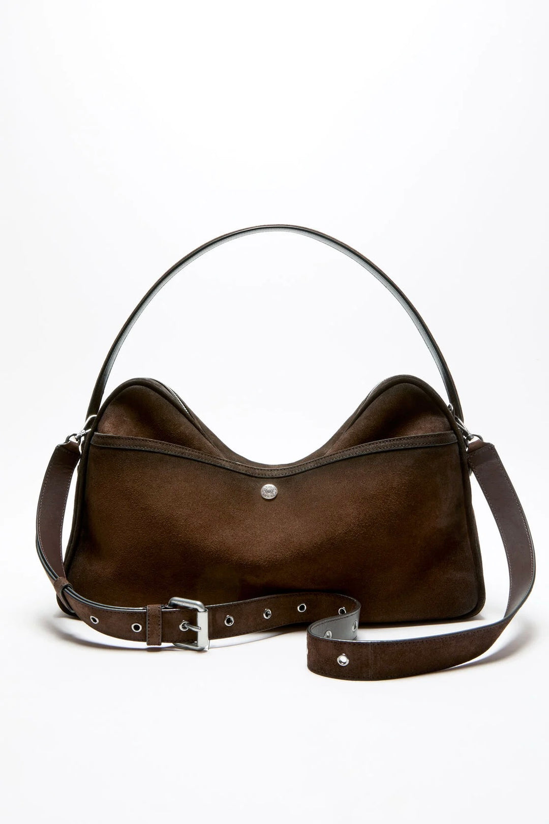 Camero Camera Suede Shoulder Bag Dark Brown