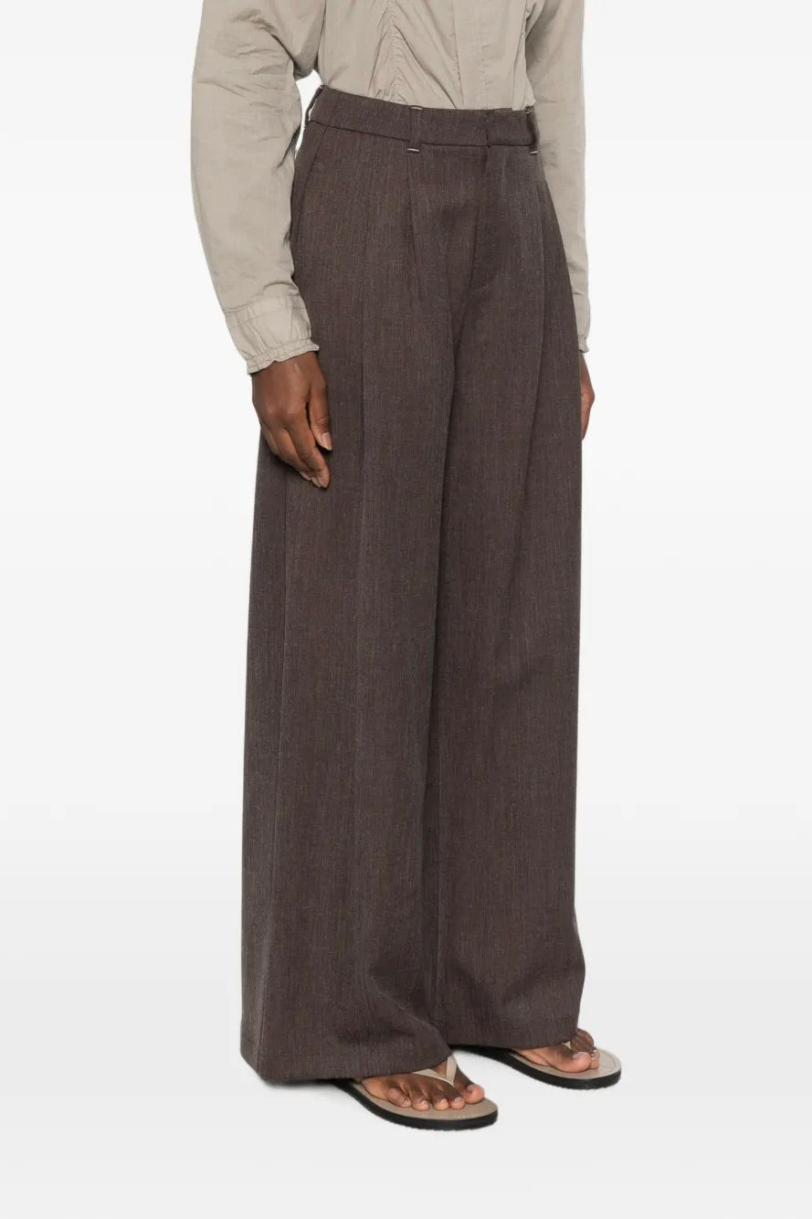 Pleated Wide-leg Trousers Dark Brown