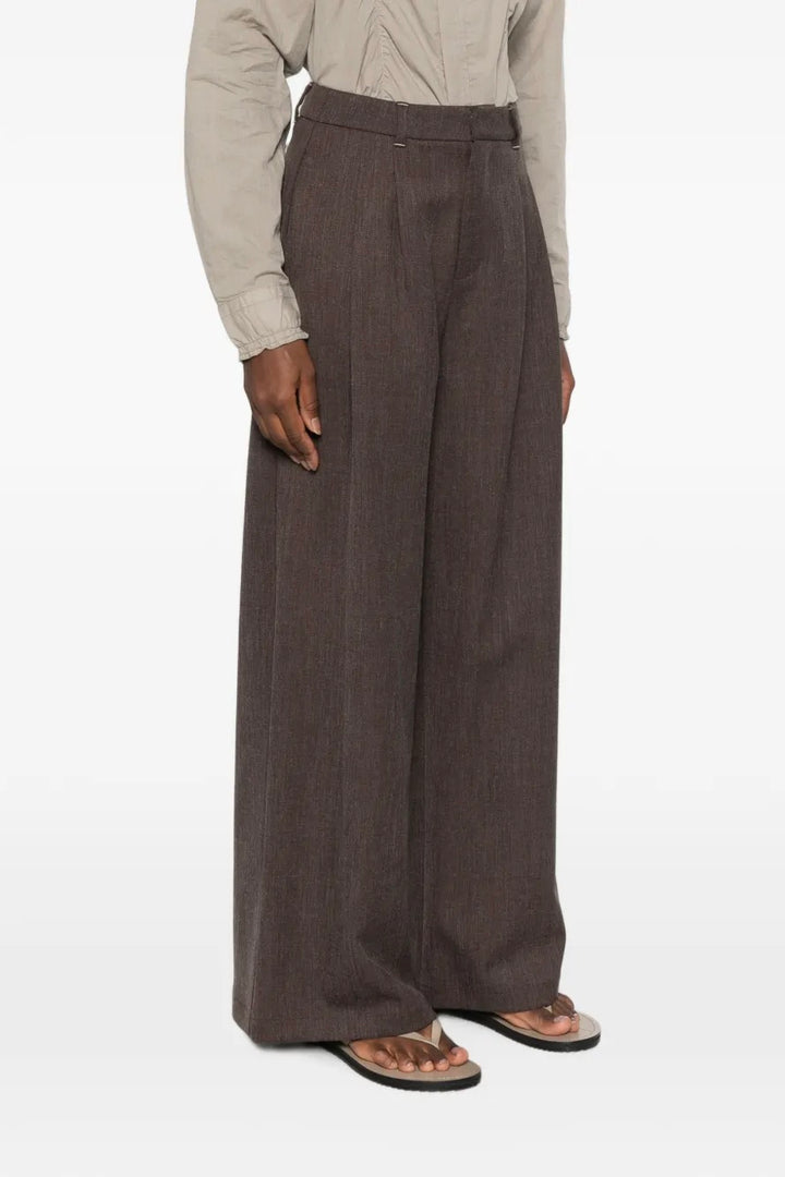 Pleated Wide-leg Trousers Dark Brown