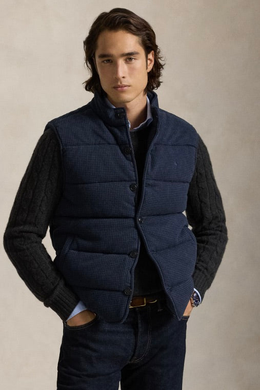 Houndstooth-Print Estate-Rib Waistcoat Navy/Dogtooth