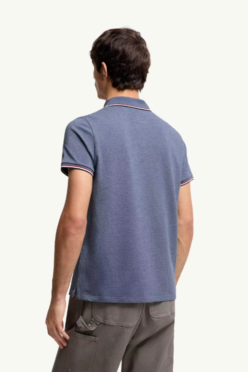Tricolour-Trimmed Cotton Piquet Polo Shirt Pastel Blue