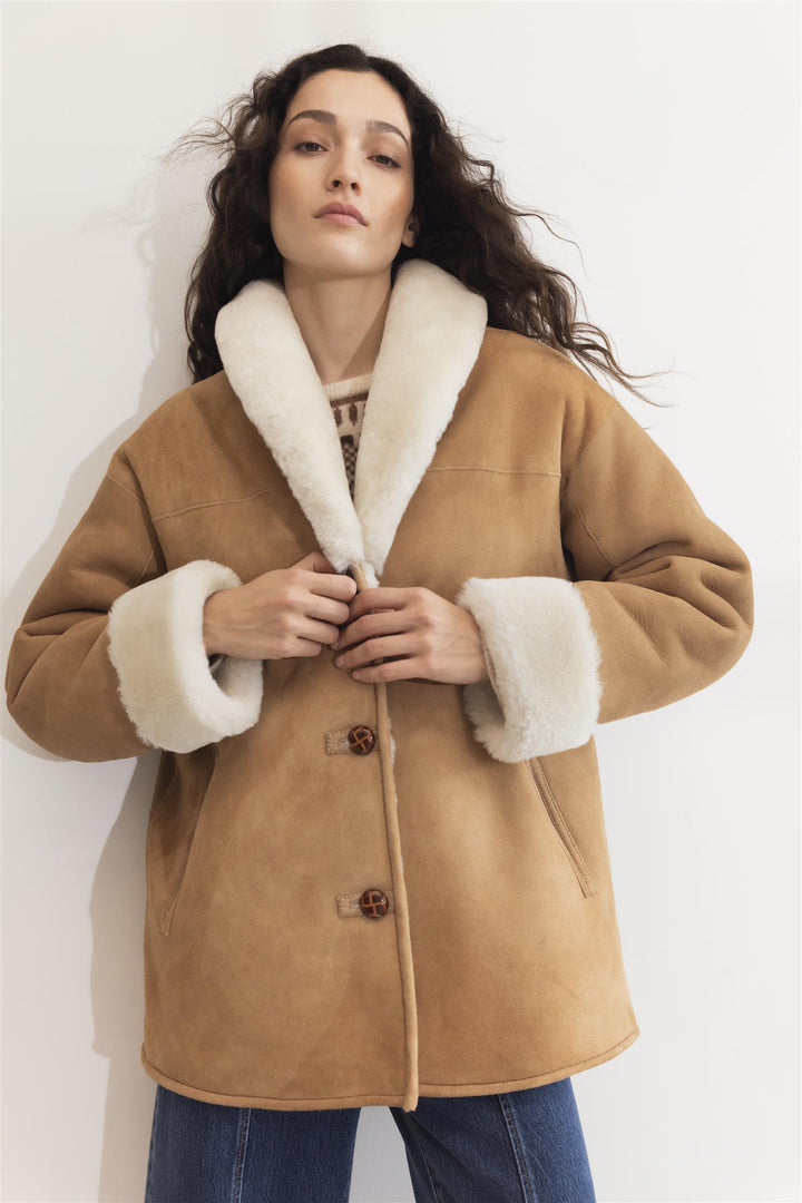 CAMILLA PIHL Luna Shearling Jacket Camel Suede - Dale