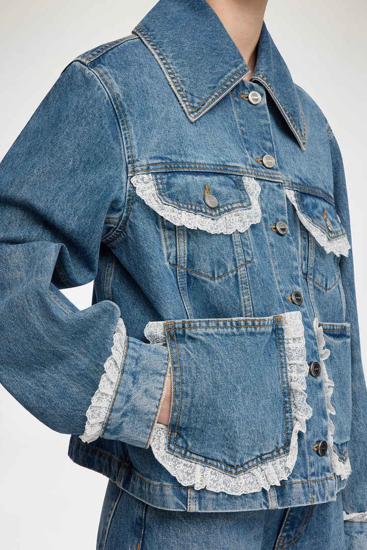 Rigid Denim Lace Jacket Dark Vintage Blue