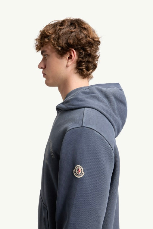 MONCLER Rowing Logo Cotton Hoodie Cobalt Blue - Dale