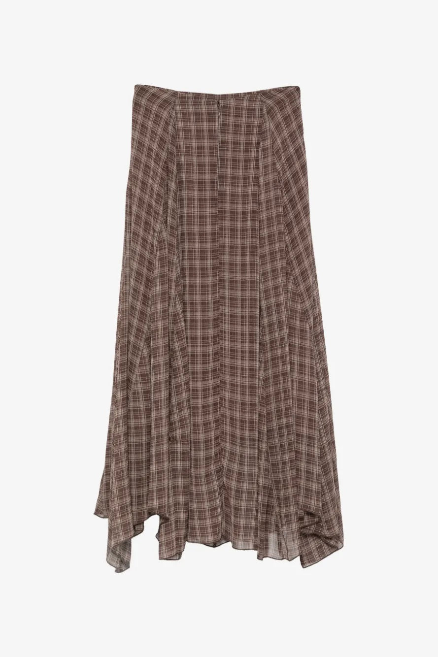 Asymmetric Checked Maxi Skirt Marrone