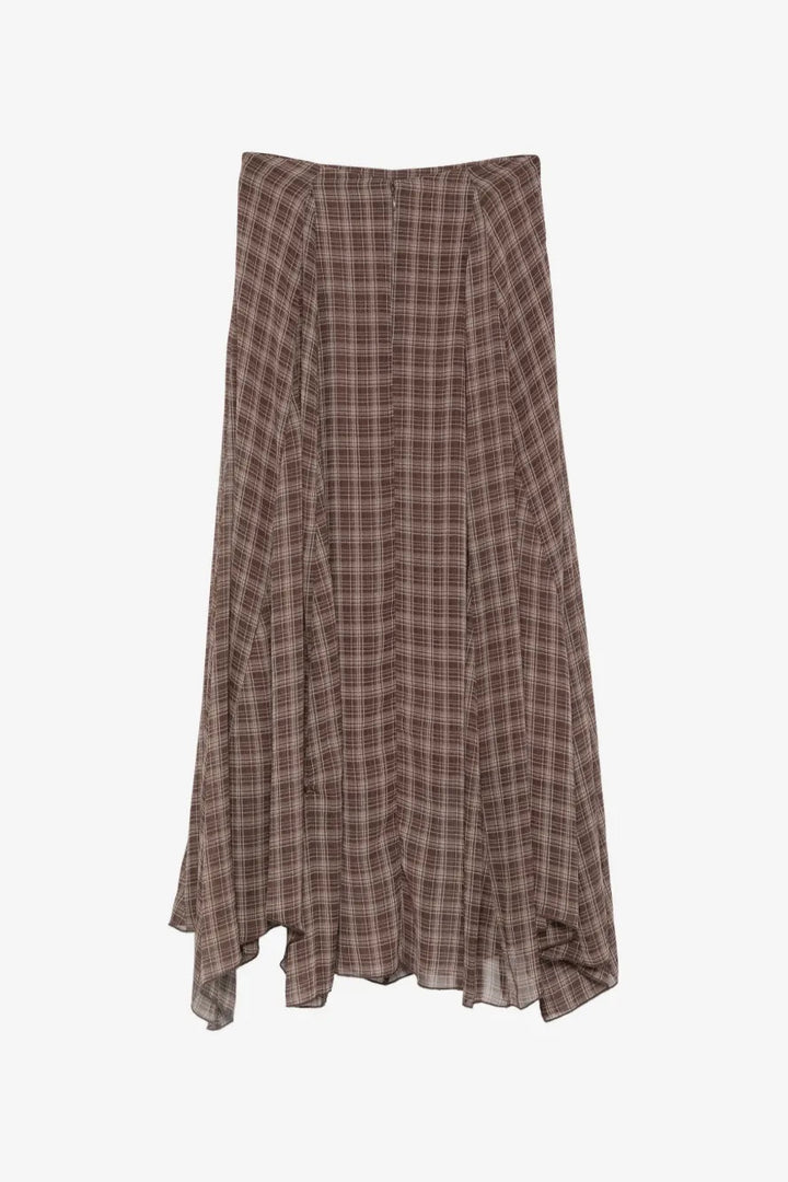 Asymmetric Checked Maxi Skirt Marrone