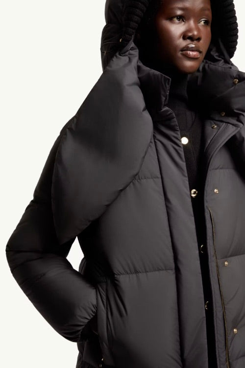 MONCLER Ornement Hooded Long Down Jacket Black - Dale
