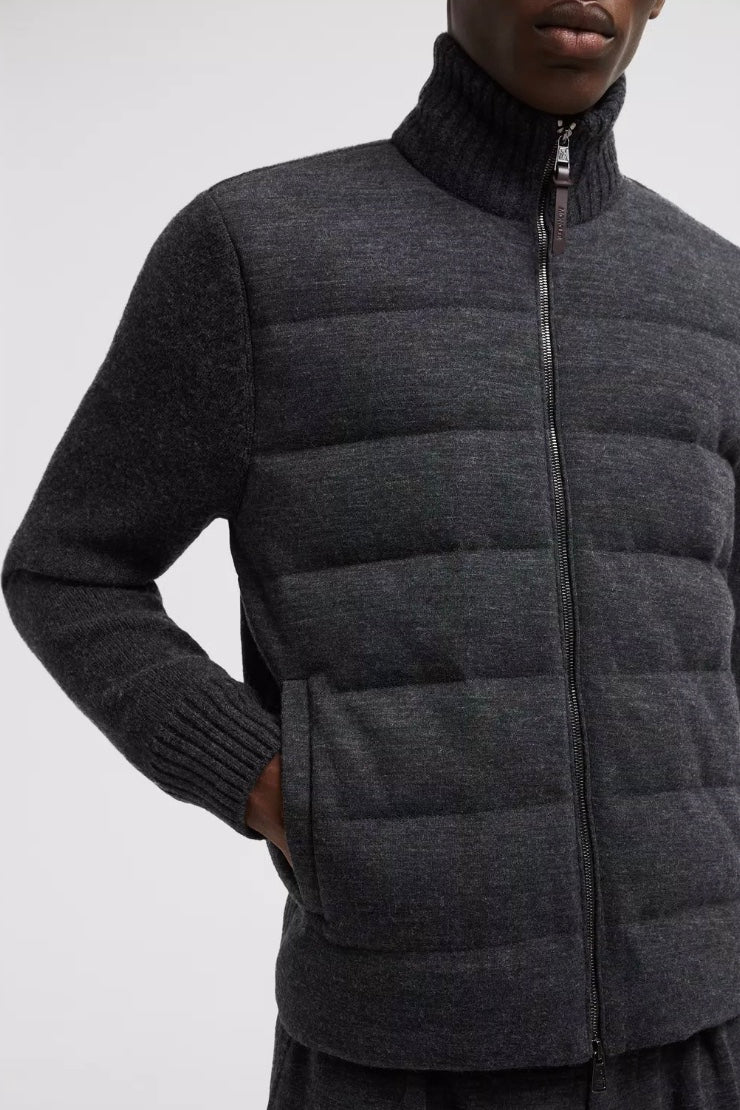 Padded Wool Cashmere Zip-Up Cardigan Dark Grey