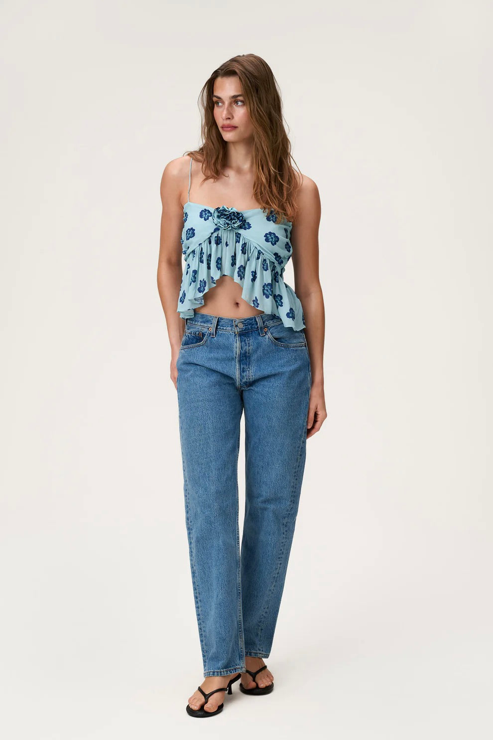 Ponza Top Turquoise Flower