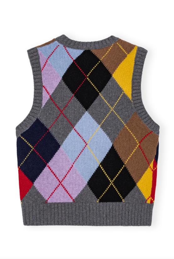GANNI - Harlequin Wool Mix Knit Vest - Dale