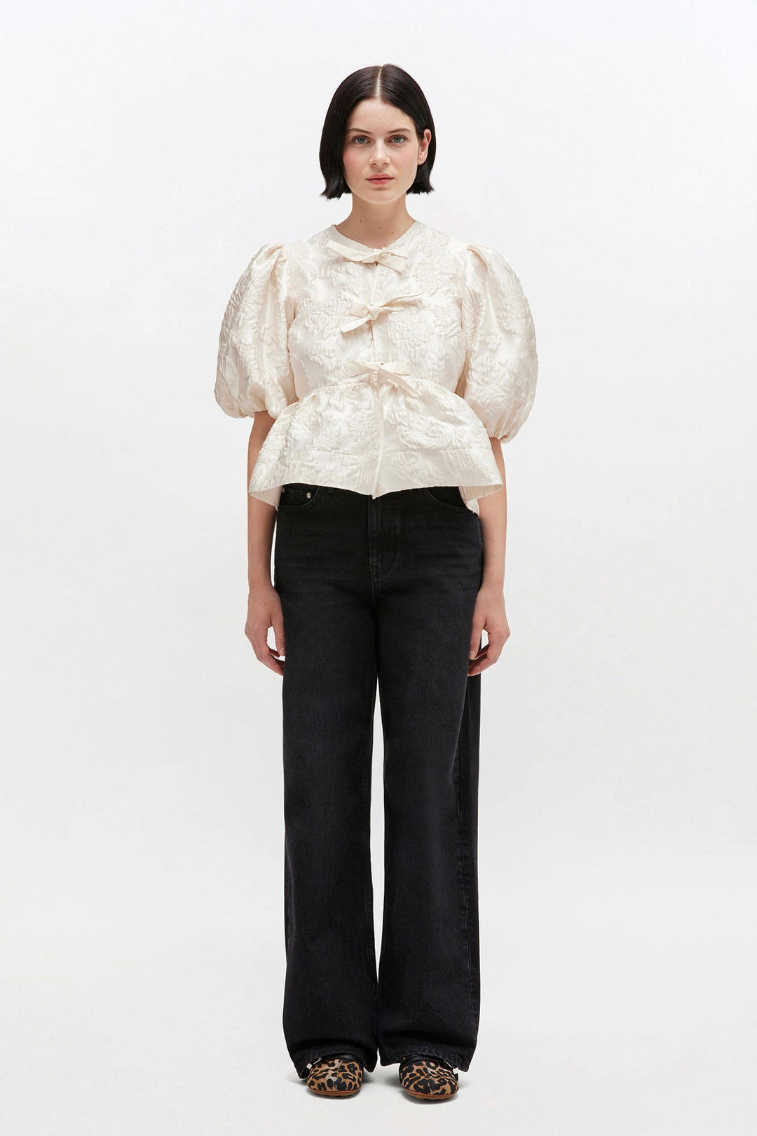 Satin Cloque Peplum Blouse