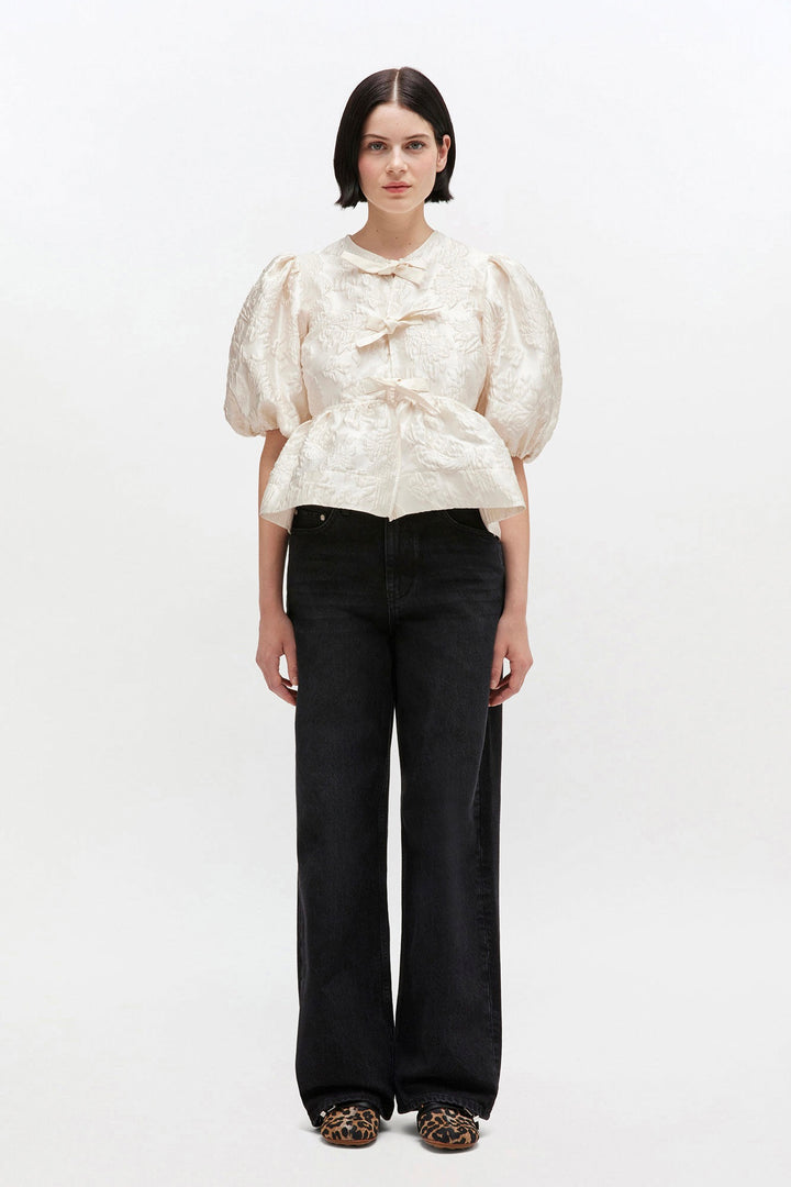 Satin Cloque Peplum Blouse