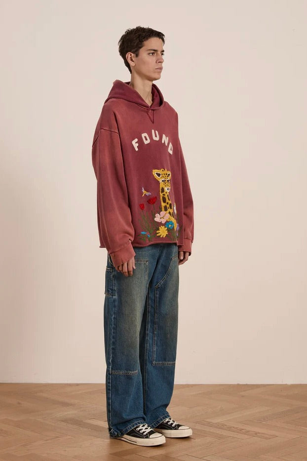 Embroidered Wildlife Hoodie Washed Berry