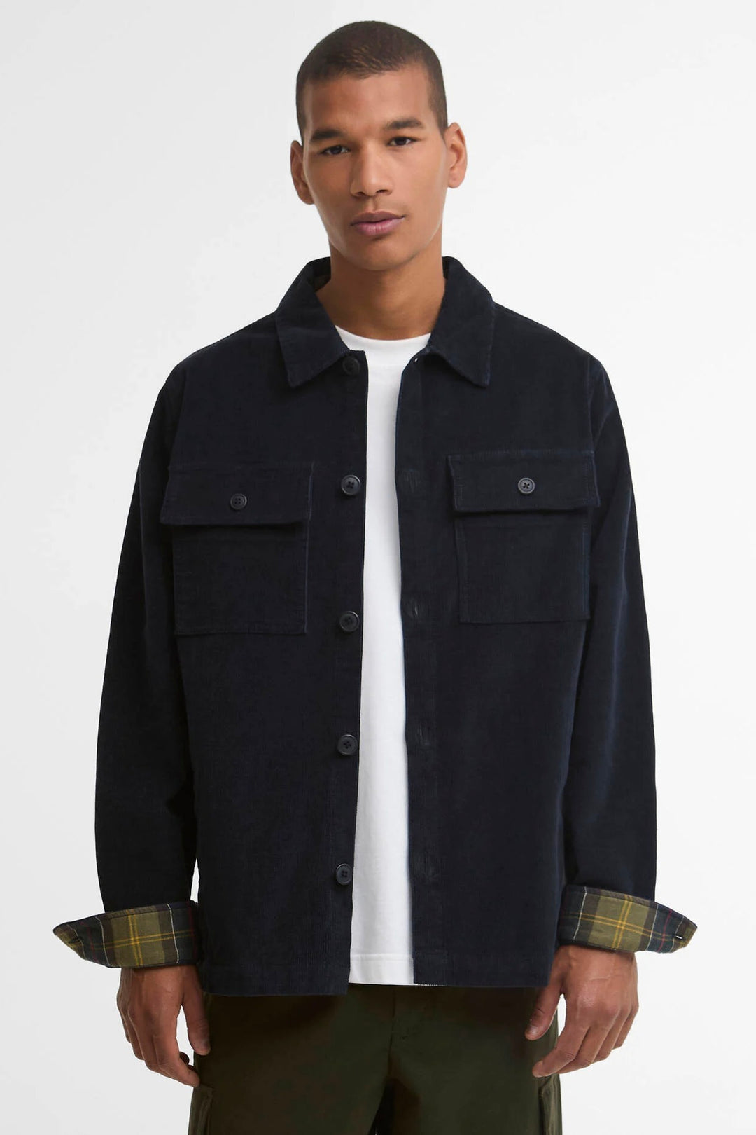 Barbour Tartan Trim Cotton Overshirt Navy