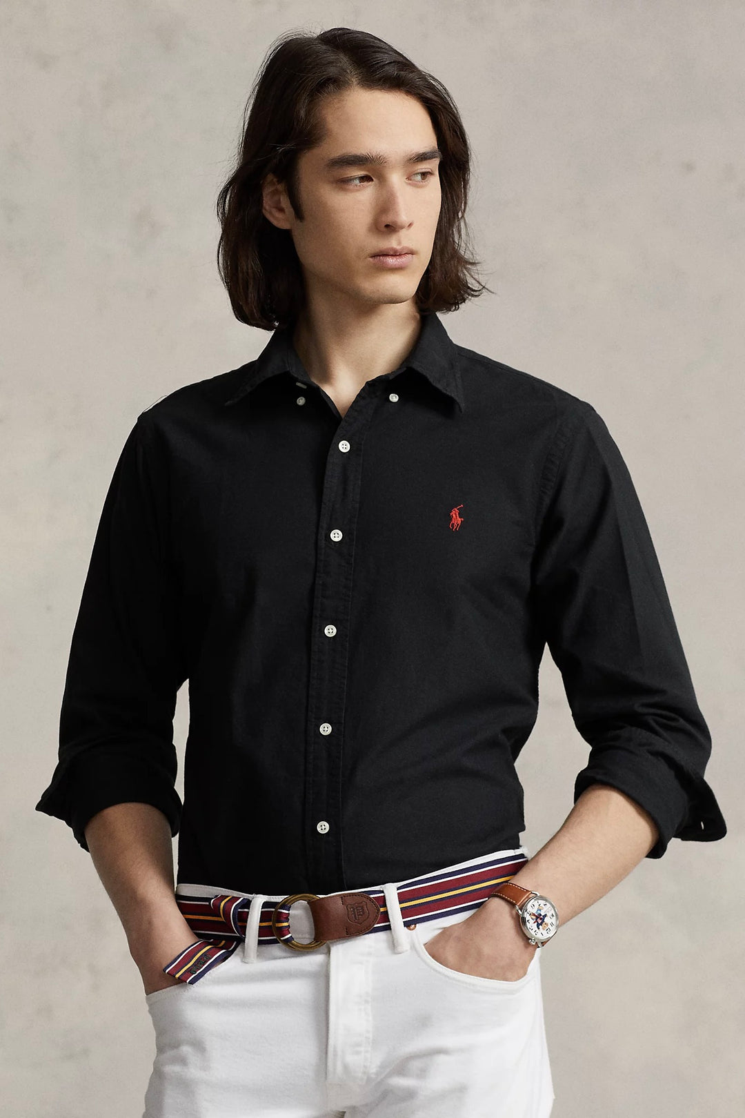 Custom Fit Garment-Dyed Oxford Shirt Polo Black