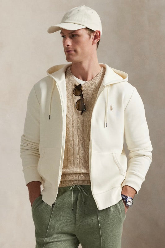 Double-Knit Full-Zip Hoodie Pale Cream