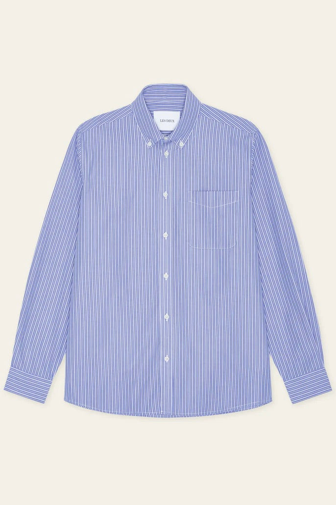 LES DEUX Kent Stripe Poplin Shirt Blue Fog - Dale