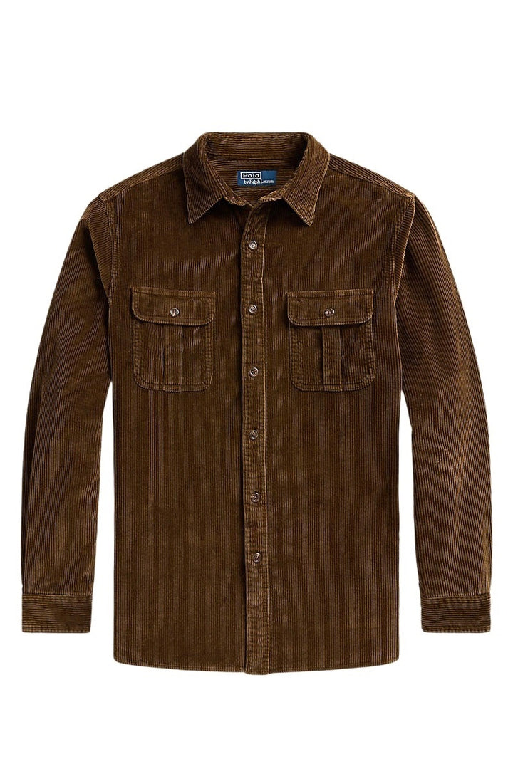 Classic Fit Suede-Patch Corduroy Shirt York Brown