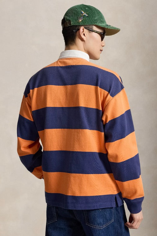 Big Fit Striped Jersey Rugby Shirt Kona Orange/Dark Cobalt