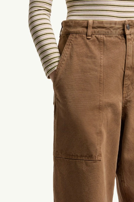 Leather Logo Cotton Trousers Open Brown