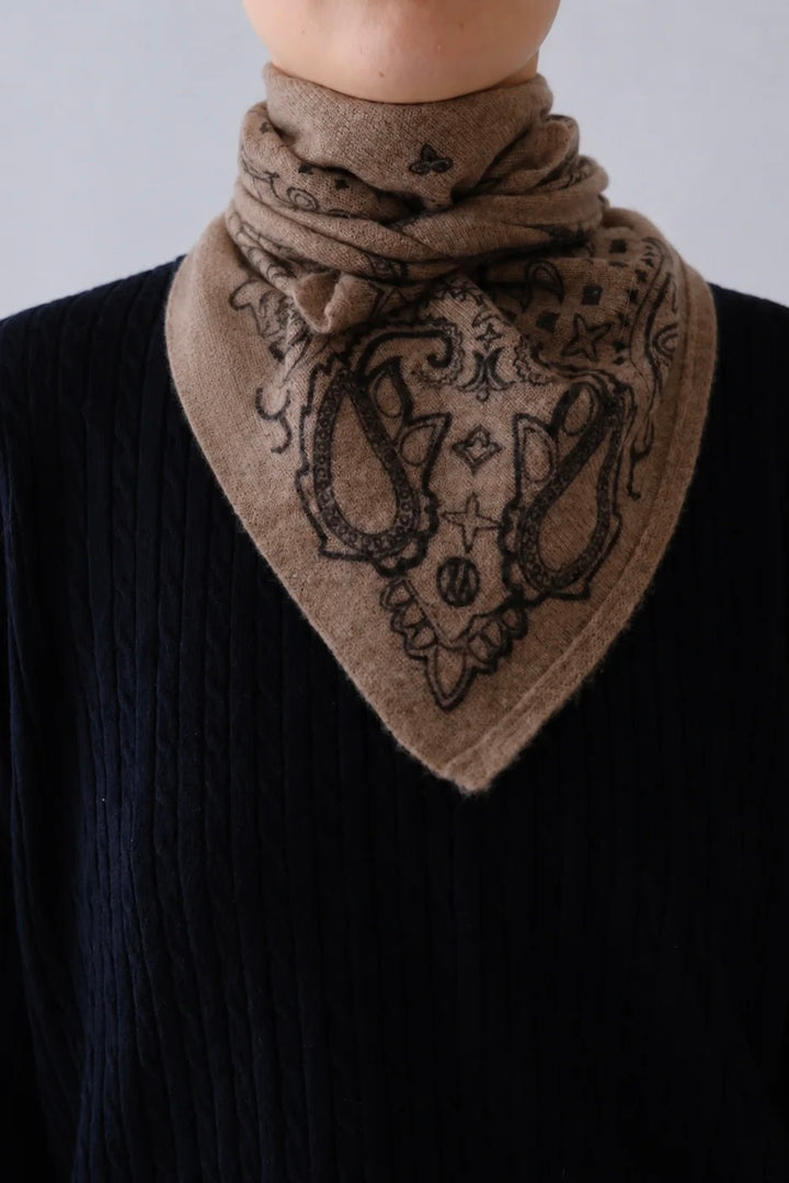 Cashmere Paisley Scarf Greige & Black 65 cm