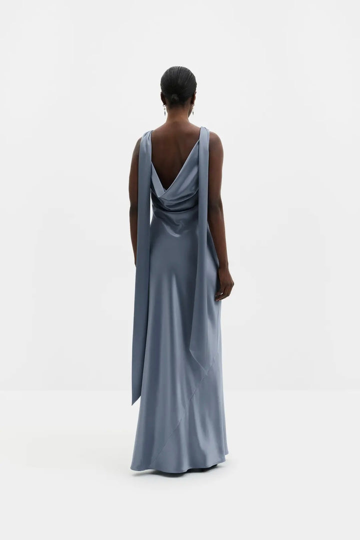 Vida Cowl Neck Scarf Maxi Dress Steel Blue