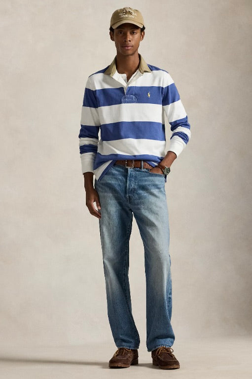 Classic Fit Khaki-Collar Rugby Shirt Old Royal/Trophy Cream