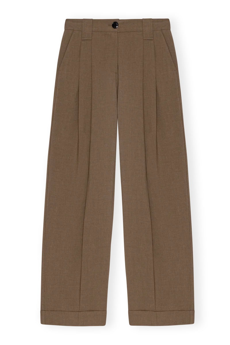 Drapey Melange Mid Waist Pleat  Loose Pants Shitake