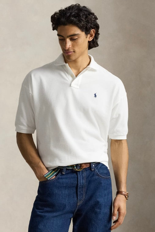 Relaxed Fit Mesh Polo Shirt White