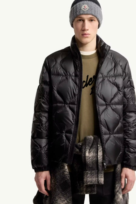 Asurel Geometric Quilted Short Down Jacket Black
