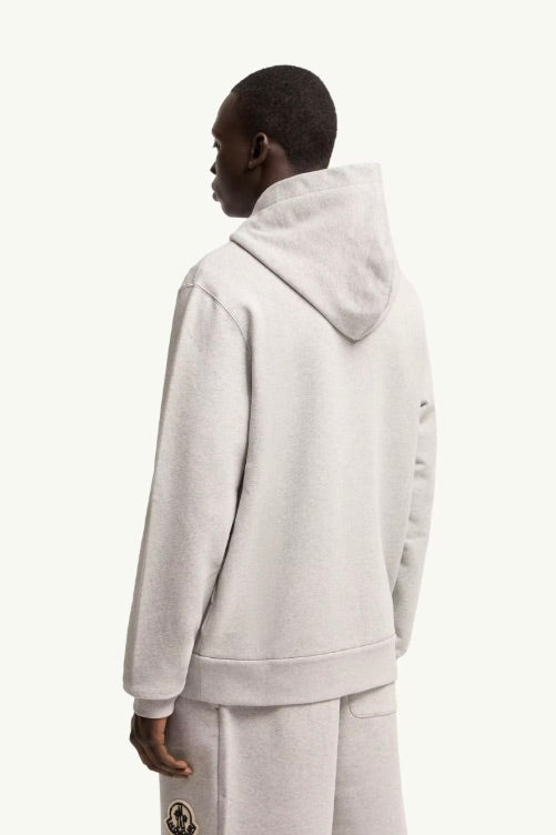 Sketched Logo Zip-Up Cotton Hoodie Light Grey