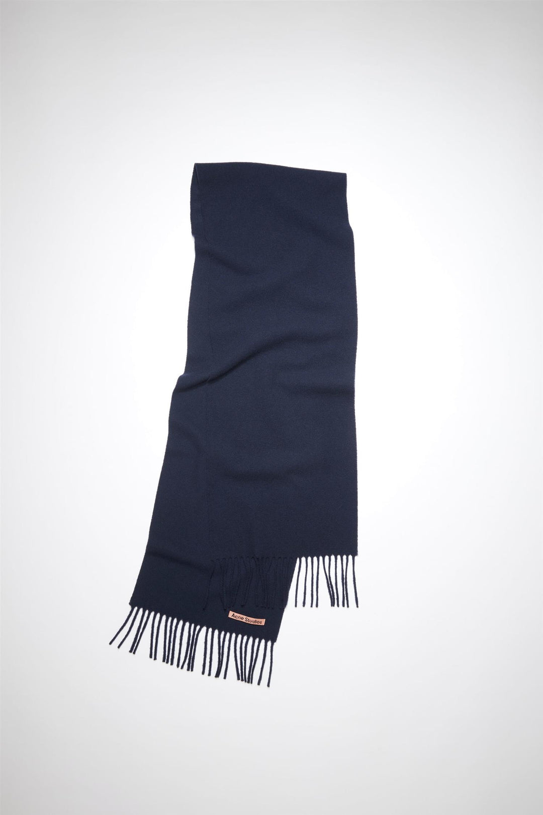 Fringe Wool Scarf Skinny Navy Blue