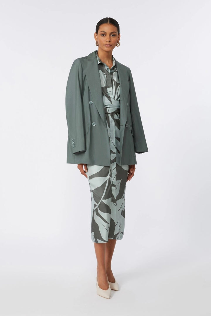Printed Silk Shirt Dress Green