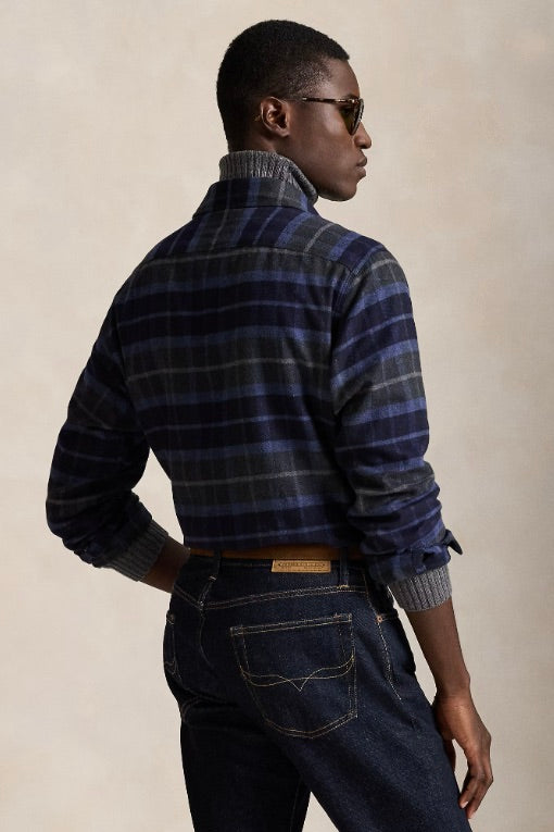 Classic Fit Plaid Twill Workshirt Navy/Grey Heather