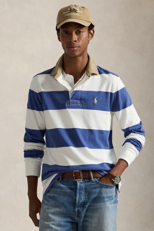 Classic Fit Khaki-Collar Rugby Shirt Old Royal/Trophy Cream