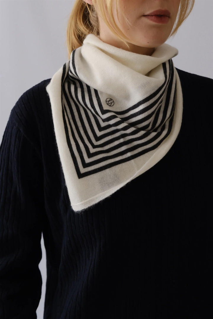 Cashmere Striped Scarf Cream & Black 65 cm