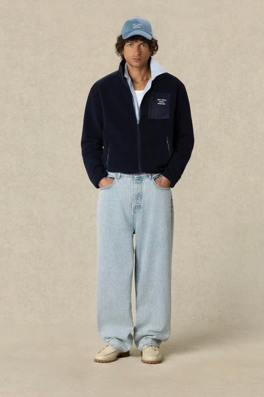 Slogan Zipped Sherpa Jacket Navy